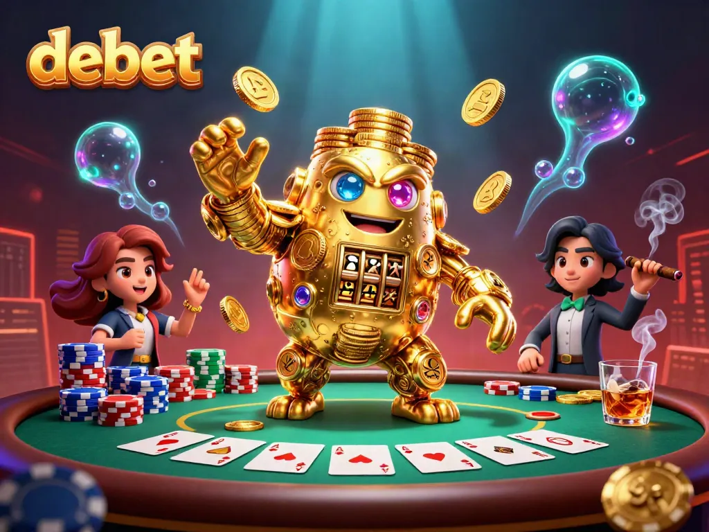 Engage in thrilling gameplay at debet with a 3D golden golem and poker excitement.