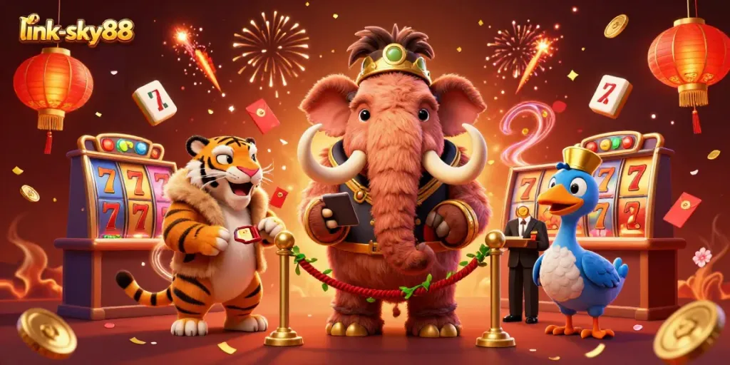 Experience thrilling action at link-sky88 with vibrant casino characters and colorful game elements.