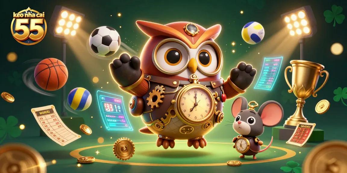 Experience thrilling bets with keo nha cai 55 in this vibrant casino scene featuring a steampunk owl.