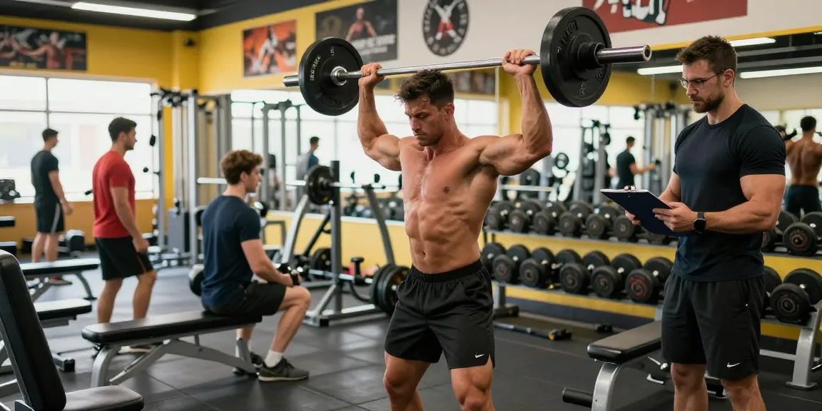 Muskelaufbau im Steroidshop: Bodybuilder hebt Gewichte im Fitnessstudio und zeigt Muskeldefinition.