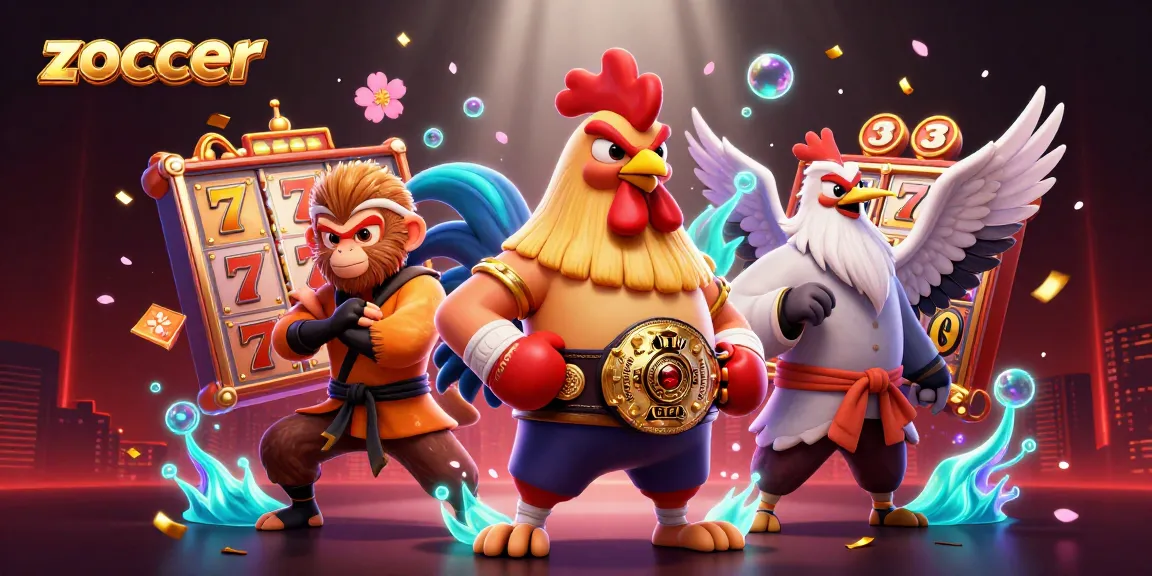 Zoccer offers vibrant 3D casino experience featuring a rooster in traditional attire and slot reels.